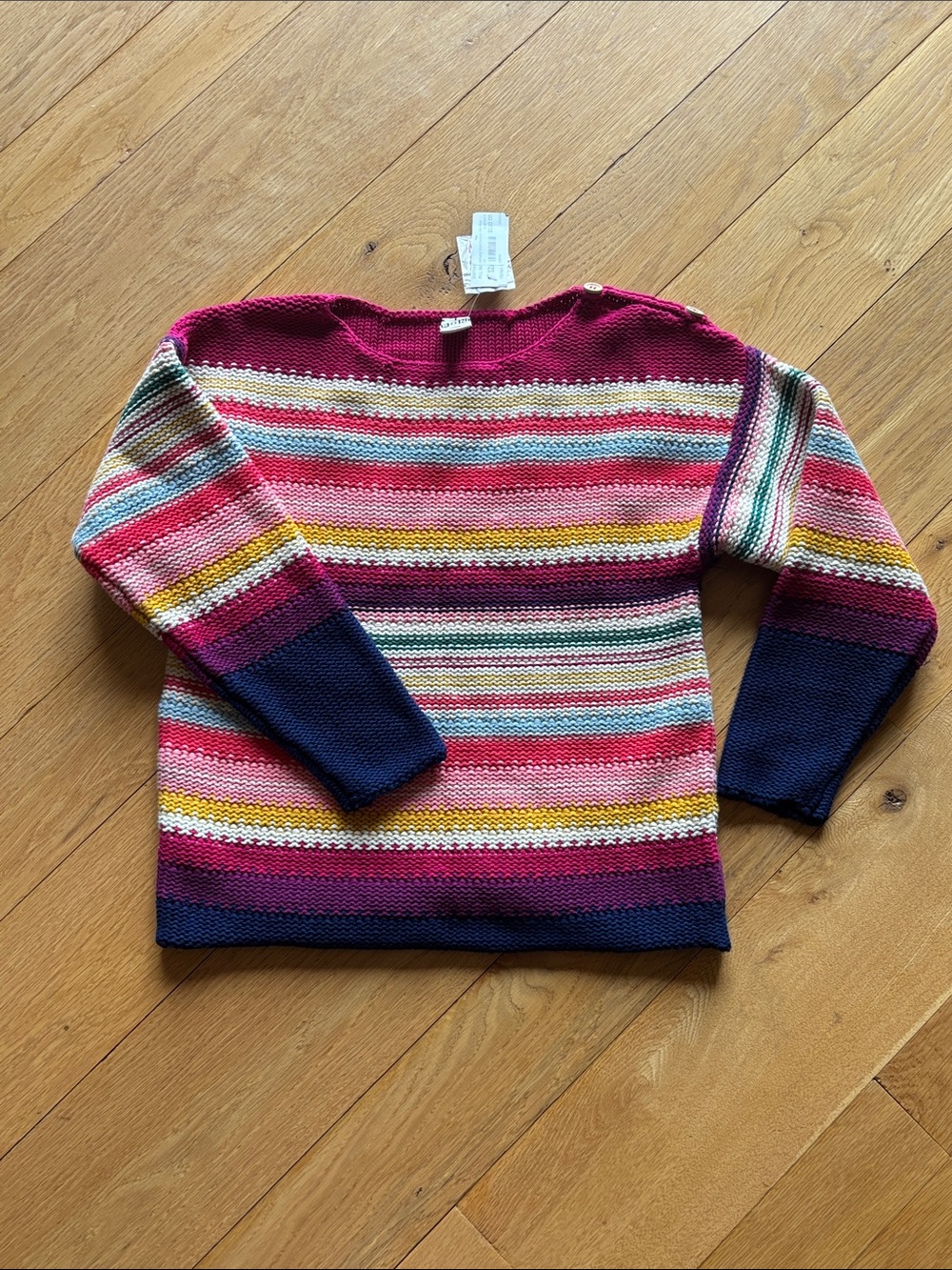 Girls' Multicolor Striped Knit Sweater - Pink & Navy